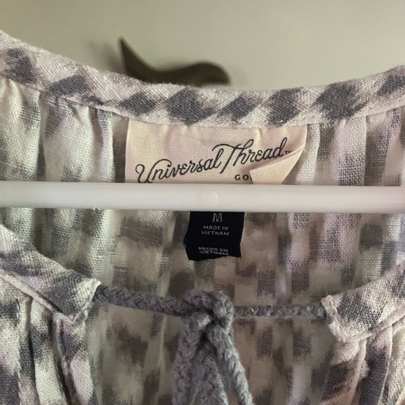 $45 Universal Thread gray & white midi sundress. Pleated top, tassel tie. Sz Med - Picture 4 of 12